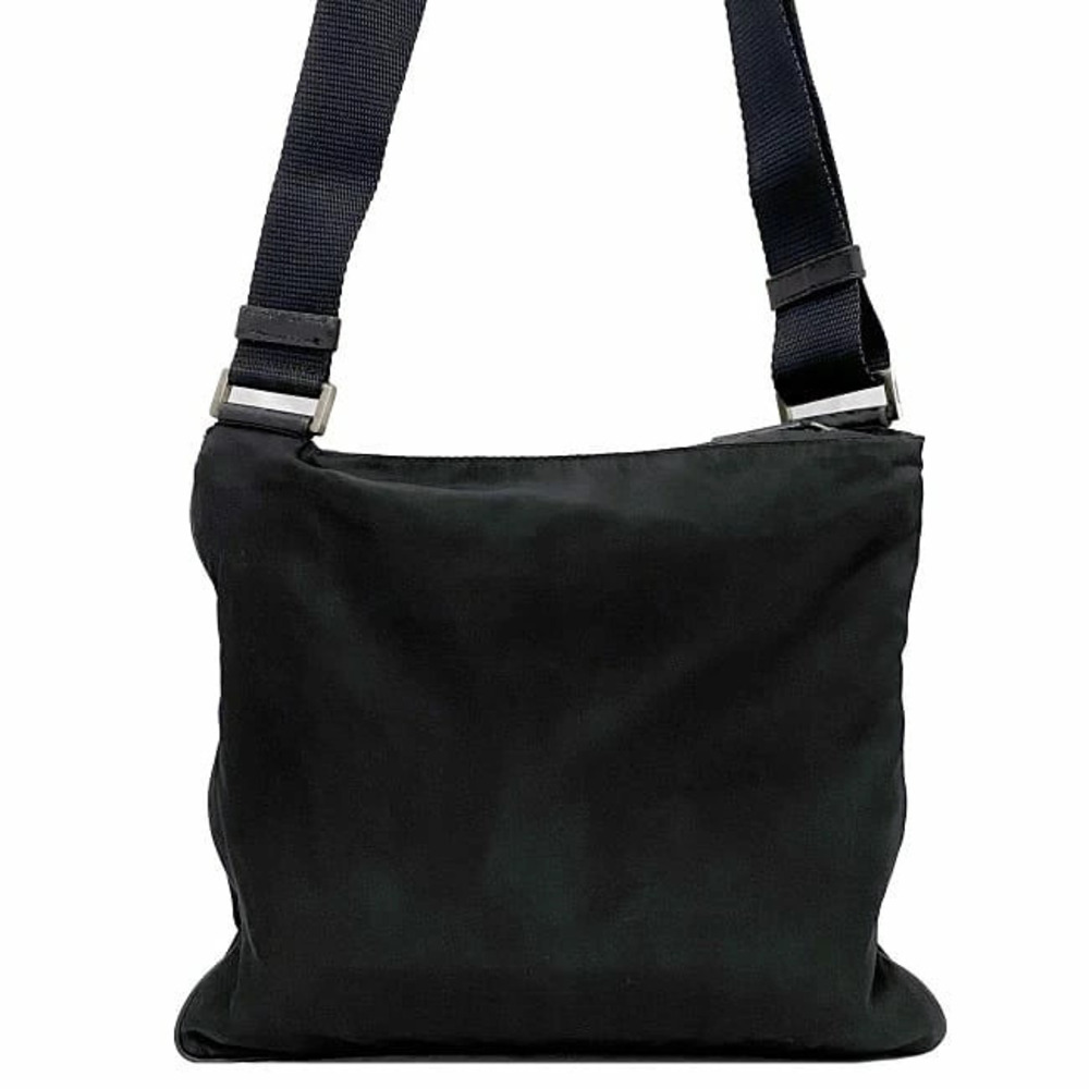 Prada Shoulder Bag Black Silver Nero Black Tessuto Sacoche Triangle Plate - Picture 4 of 10